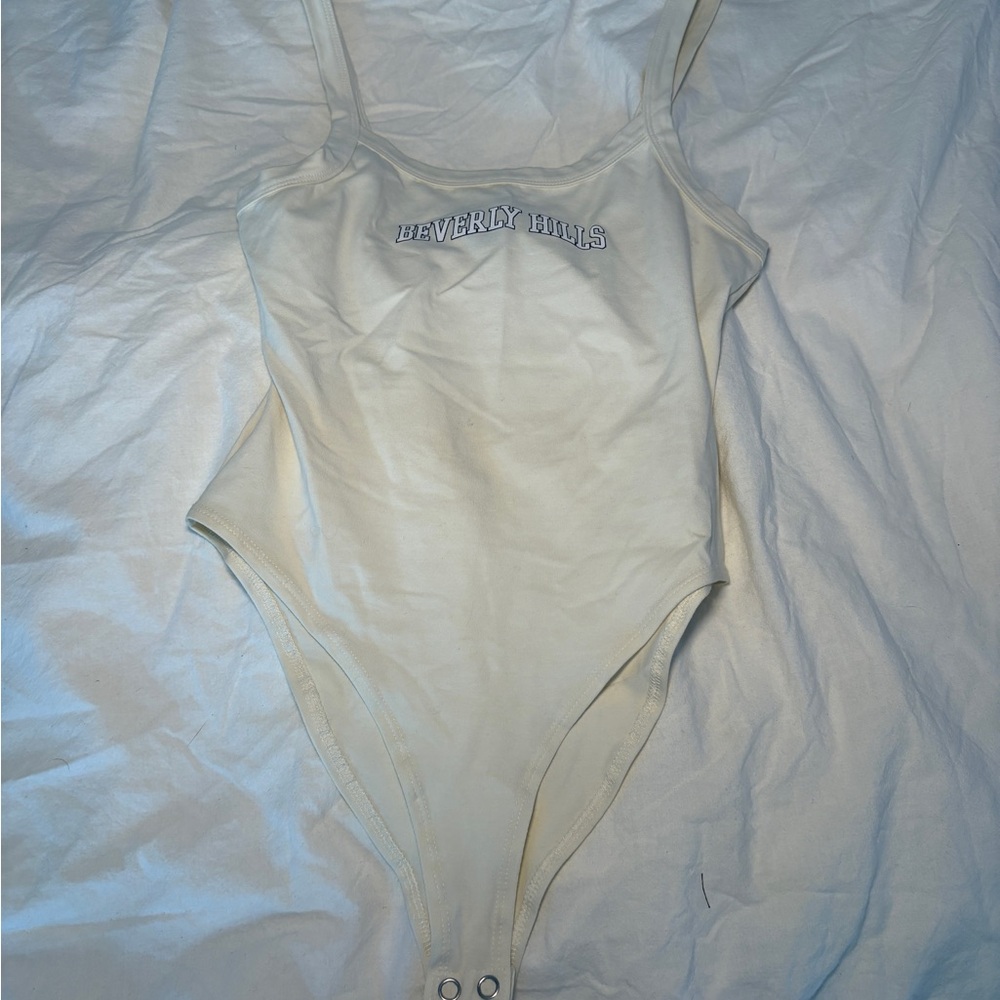 Forever 21 Cream Bodysuit with Beverly Hills Print